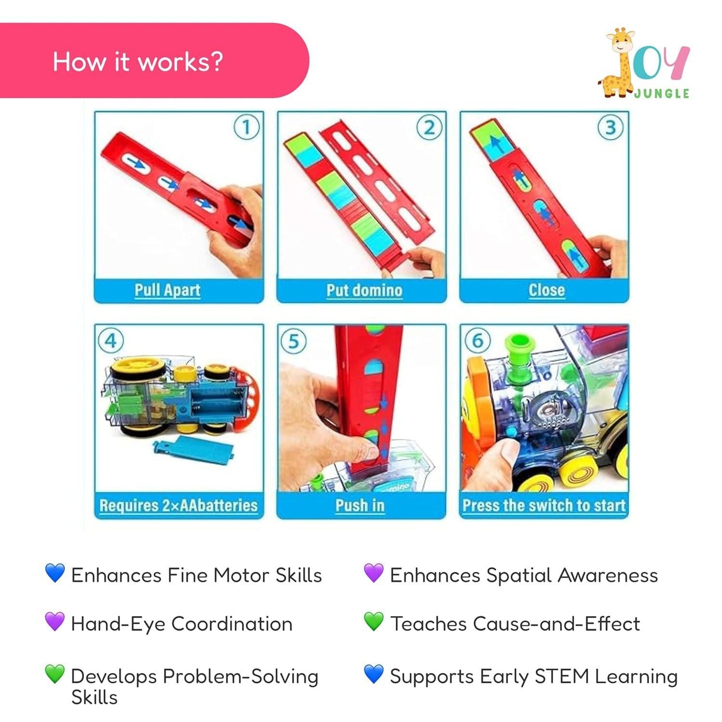 PlayTrack™ Automatic Train Domino Set for Kids – BPA-Free Plastic Toy with Sound Effects & 40 Colorful Domino Blocks (Educational Motor Skill Builder)