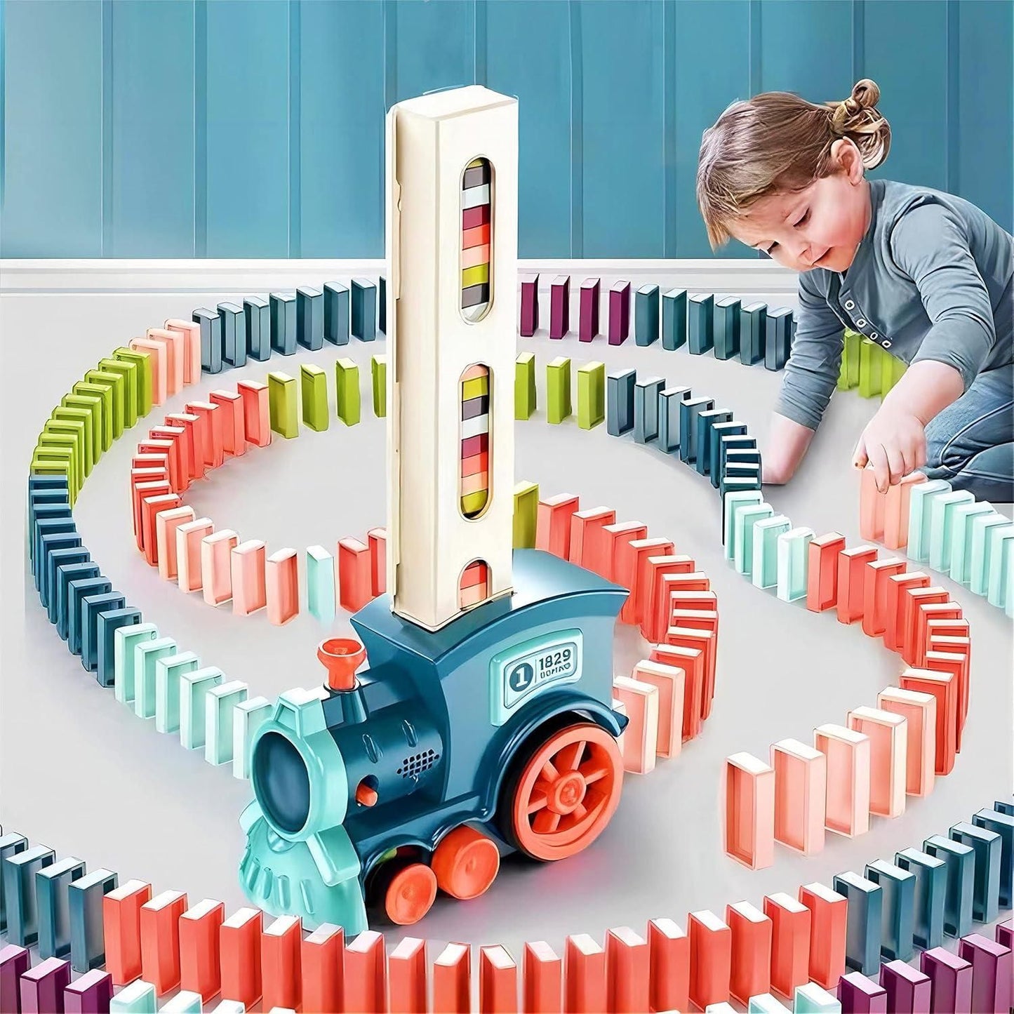 PlayTrack™ Automatic Train Domino Set for Kids – BPA-Free Plastic Toy with Sound Effects & 40 Colorful Domino Blocks (Educational Motor Skill Builder)